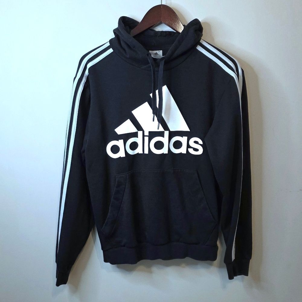 Adidas Black Three Stripe Hoodie Size Small